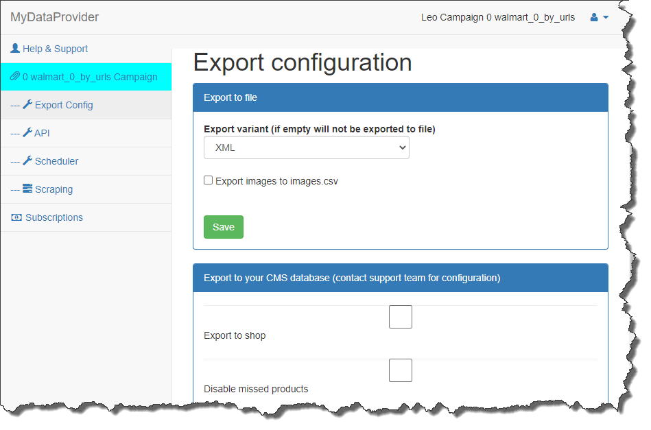 define export for mat for web scraper